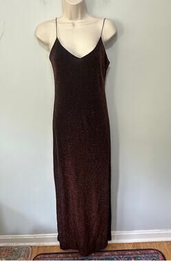 Vintage Hennes Slip Dress Womens 8 Metallic Burgundy Maxi Y2K Indie Sleeze Glam